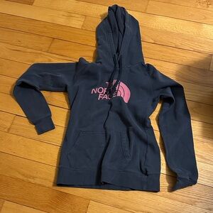The North Face Kids Navy Hoodie with Pink Logo